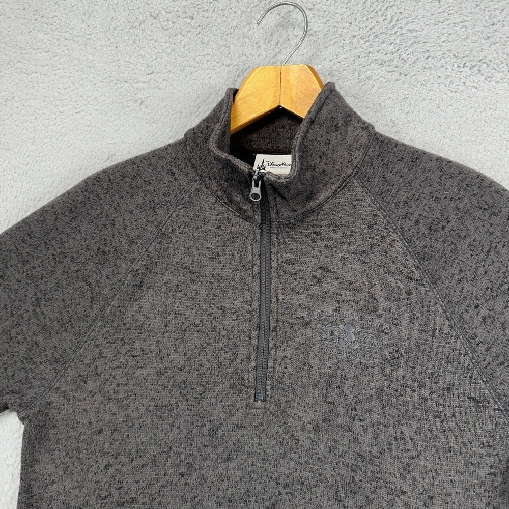 Disney Parks‎ Mens Pullover Sweater Small Dark Grey Quarter Zip Pocket Athletic